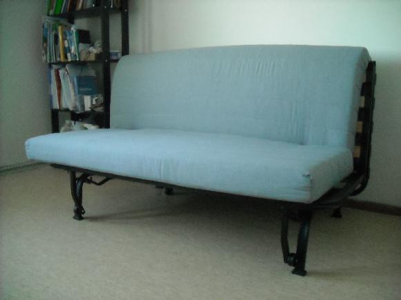 Sofa bed, desk, chairs, little table, bookcase
